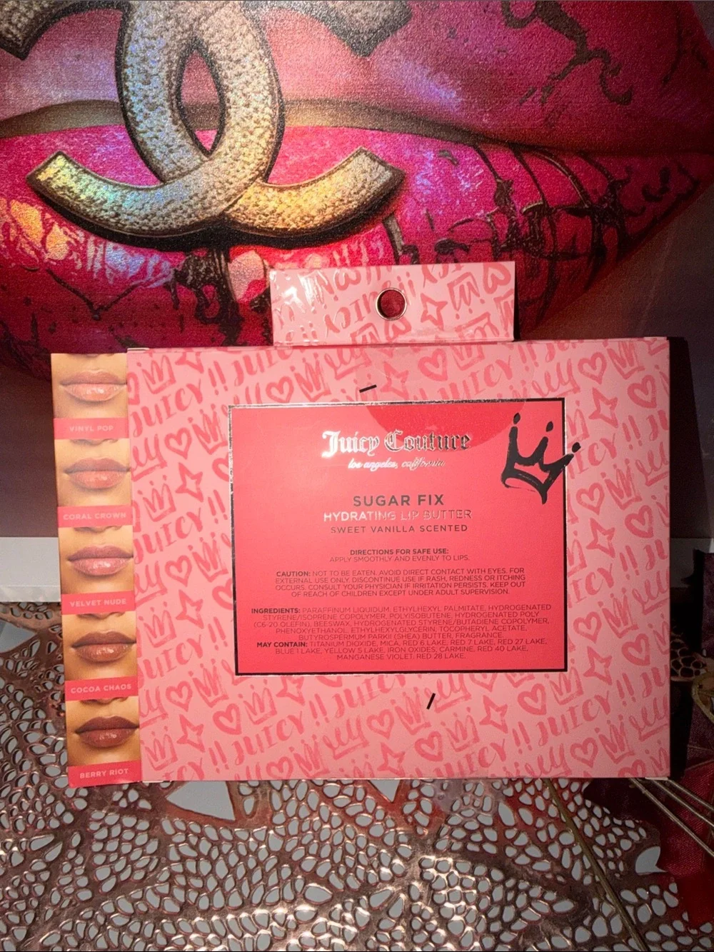 Juicy Couture Hydrating Lip Butter 5 PC Set - Pink & Nude Shades&cute charms